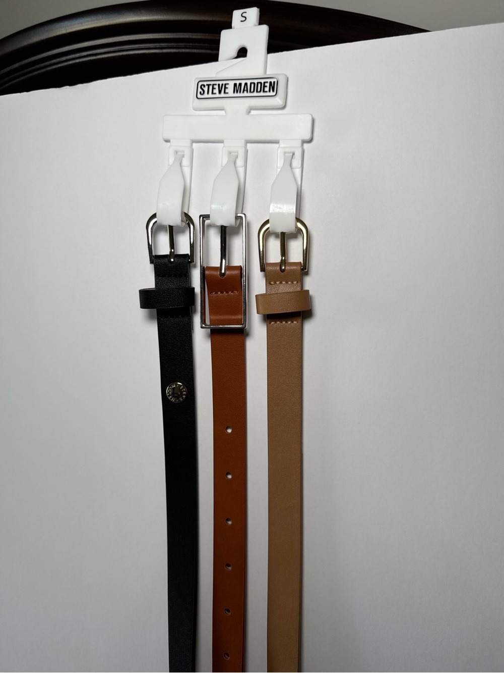 Steve Madden Women’s 3 Pack Skinny Belts Small Black Brown Tan New